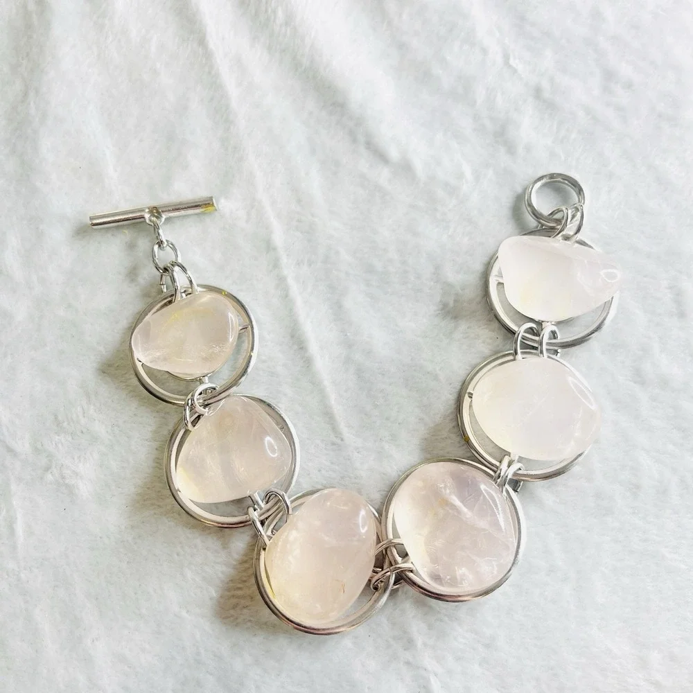 Chunky‎ Rose Quartz Bracelet Chain Toggle Y2K Boho